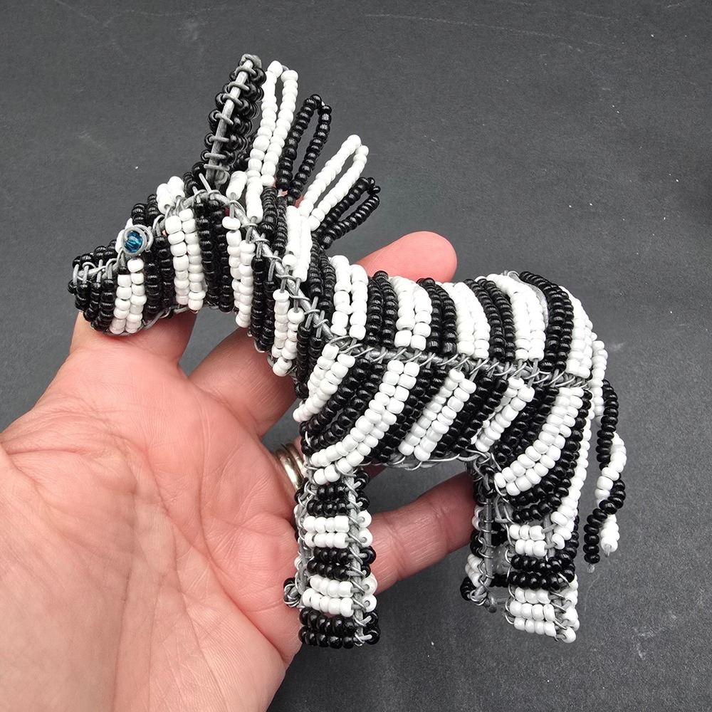 African Wire Bead Animal Figurines Set Lion Zebra Hippo Safari Folk Art 3pc - Picture 5 of 12